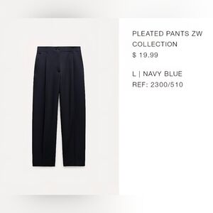 Zara Navy Blue Pleated Pants - NWT